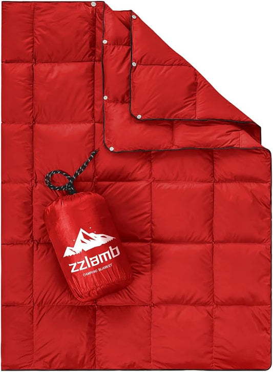 zzlamb Puffy Down Camping Blanket Water-Repellent, Down Throw Travel Blanket Portable for Outdoor, Light Warm Quilt for Couch Plane Car Theater Stadium Picnic RV Backpacking Hammock by zzlamb