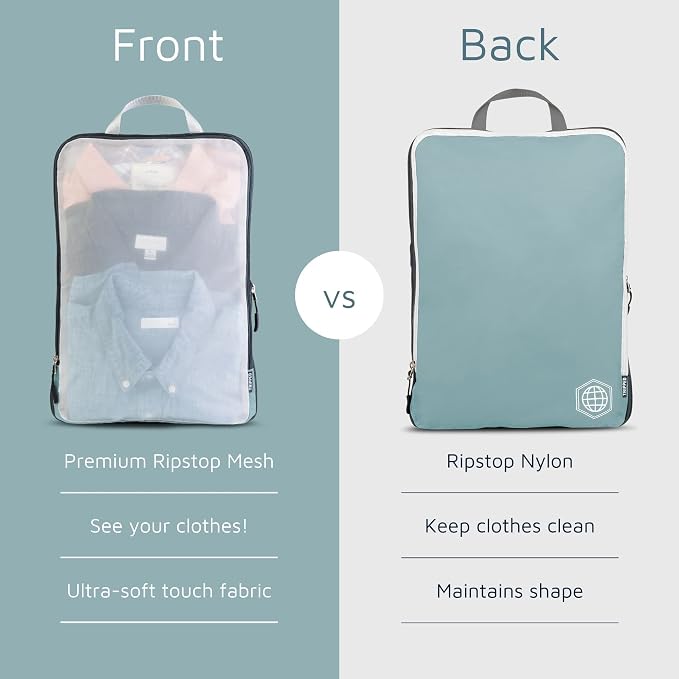 Large Packing Cube Set with See Through Mesh- Compression Packing Cubes Travel Organizers by TRIPPED Travel Gear (Dusty Teal) - Image 4