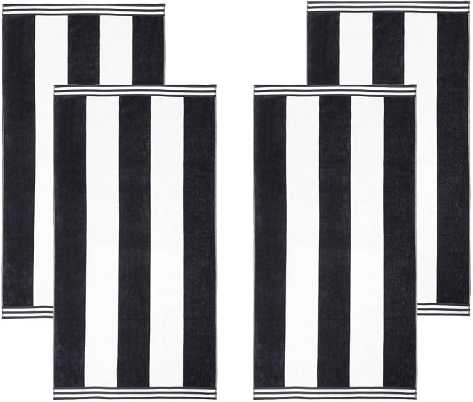 Superior Cotton Striped Beach Towels, Colorful Towels for Adult, Kid, Pool, Swimming, Sand, Travel, Large Oversized, Absorbent, Fast Drying, Bath Basics, Cabana Collection, Set of 4, Charcoal - Image 2