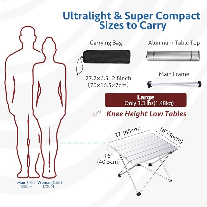 Grope Portable Camping Table with Aluminum Table Top, Folding Beach Table Easy to Carry, Prefect for Outdoor, Picnic, BBQ, Cooking, Festival, Beach, Home (Silver-L) - Image 2