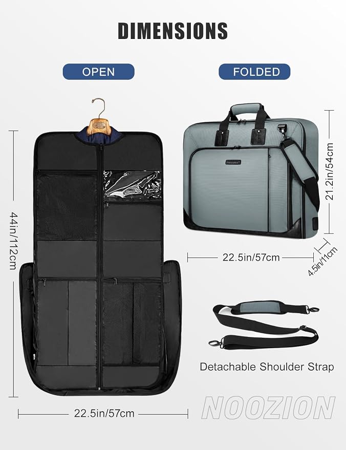 Noozion Garment Bag for Travel, Large Carry On Suit Bag for Business Up to 3 Suits, Wrinkle Free Garment Bag for Hanging Clothes with Shoulder Strap, Laptop Compartment, and Wet-Dry Pocket - Image 5