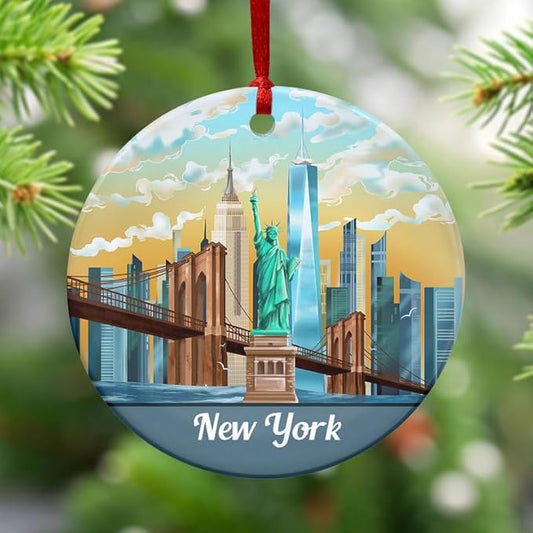 FLAGWIX New York Christmas Ornament 2025 - Ceramic Ornaments for Tree Decorations - Christmas Decortions Indoor, New York Gifts for Men Women, Statue of Liberty Ornament Gifts for Women Family Friends