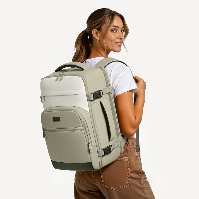 mibasies 40L Travel Backpack for Women & Men: Flight Approved Carry On Backpack, TSA Personal Item Bag with Water Bottle Pocket, Weekender Essentials Backpacks fits 17" Laptop - Green White - Image 2