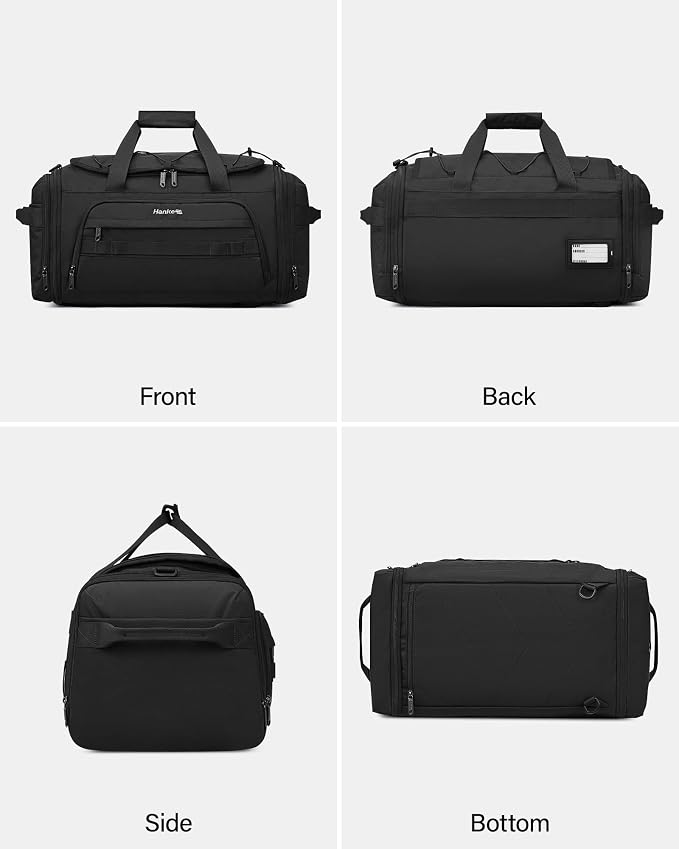 Hanke Duffle Bag for Travel, Dual Expandable 45L-55L Carry On Duffel, 3 In 1 Weekender Tote, Water Resistant Overnight Bag with 15.6" Compartment for Men Women, Black - Image 11