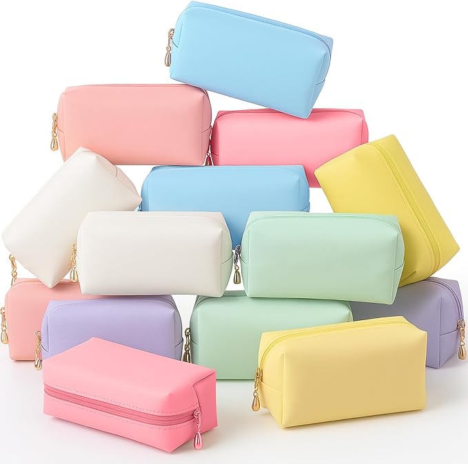 Kigeli Aesthetic Makeup Bags PU Leather Cosmetic Pouches Waterproof Plain Toiletry Bags Makeup Pouches Bulk for Women Party Gift Travel Storage Organizer(Vivid Color,7.1 x 2.8 x 4.3 in) by Kigeli
