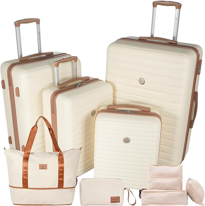 Travelhouse 10-Piece Hardshell Luggage Set with Spinner Wheels & TSA Lock | Lightweight ABS+PC hardside set includes 16", 20", 24", 28" suitcases + cosmetic case + duffel bag + packing cubes by Travelhouse