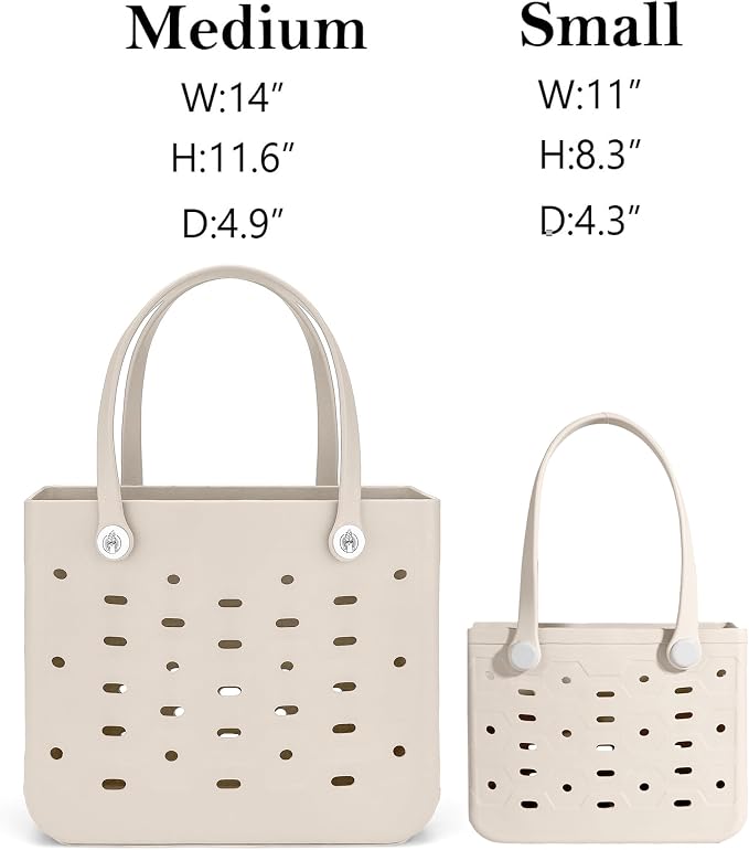 2-Pack Beach Bags Medium & Small,Waterproof Sandproof Rubber Tote Set for Women Men, Vacation Pool Boat Essentials - Image 3
