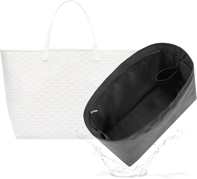 Lightweight Bag Insert for Saint Louis GM, Side Zipper, Black | Bottle Holder and Side Zip, Smooth Satin Interior, Easy-Care Outer Surface, Multiple Color Options, Structured Yet Flexible by 19NeatThin