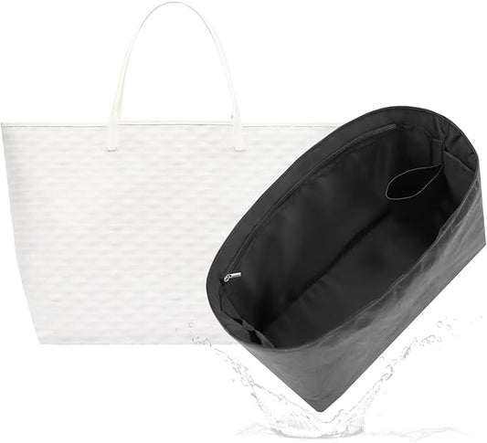 Lightweight Bag Insert for Saint Louis GM, Side Zipper, Black | Bottle Holder and Side Zip, Smooth Satin Interior, Easy-Care Outer Surface, Multiple Color Options, Structured Yet Flexible by 19NeatThin