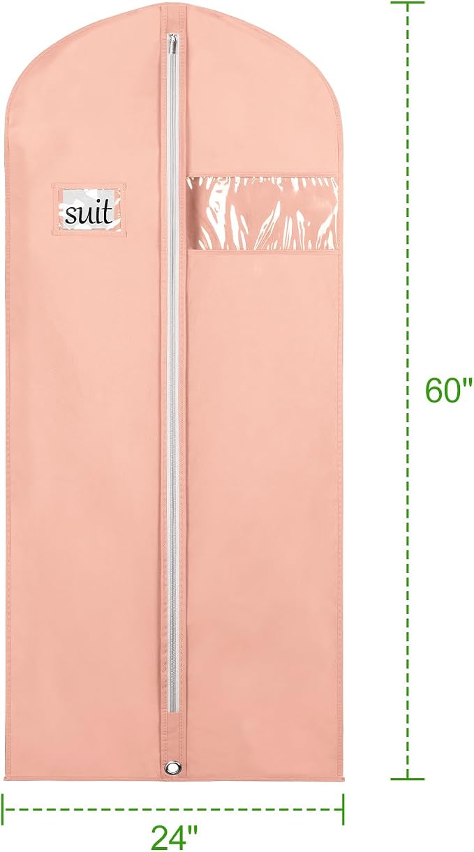 KEEGH Garment Bags for Hanging Clothes 60" (Set of 6) Dress Garment Bags for Storage Suit Bags for Closet with Zipper and Eye-Hole for Folding for Suit Coats Dresses, Pink - Image 2