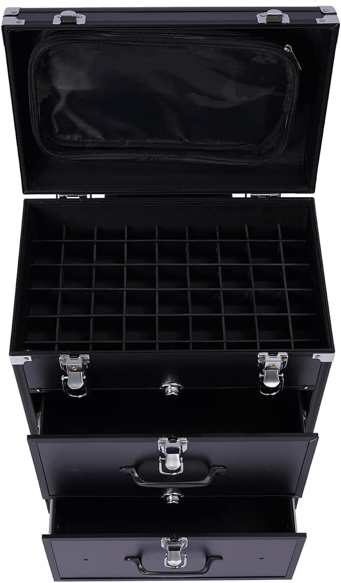 Rolling Makeup Case Cosmetic Train Cases Large Cosmetic Trolley with Locks Cosmetic Storage Organizer Travel Case Salon Barber Case for Makeup Artist Tattooist Nail Tech Hairstylists (Type D, Black) - Image 4