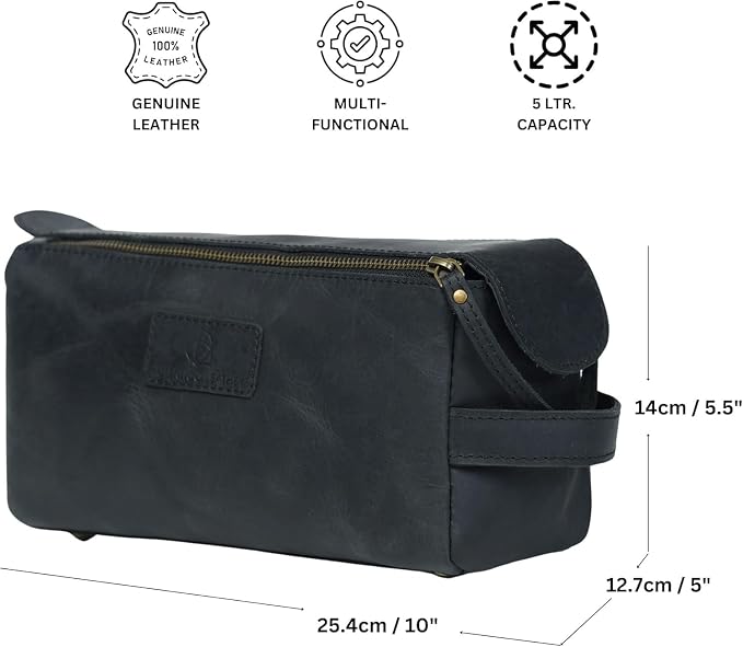 Toiletry Bag for Men Handcrafted Vintage Dopp Kit Organizer for Cosmetics Genuine Buffalo Leather, Shaving Kit with Waterproof Lining (Small, 10 * 5 * 4 Inches, Black) - Image 4