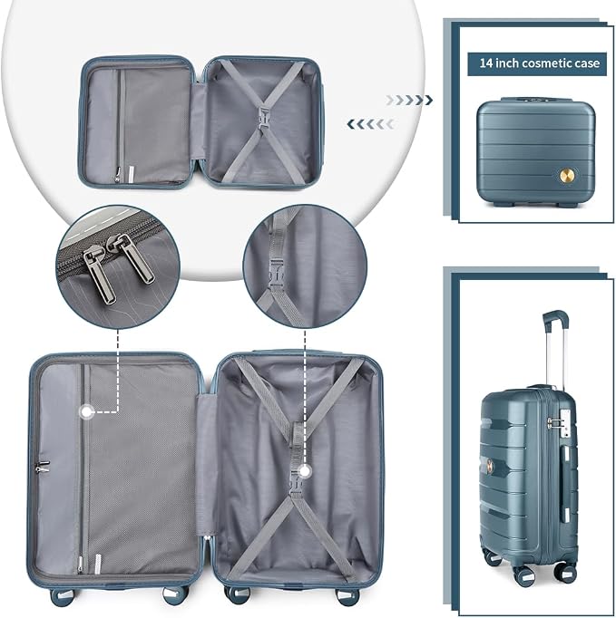 Somago Luggage Sets and Packing Cube Travel Set Lightweight Hardside Polypropylene Suitcases with Double Spinner Wheels and TSA Lock,Ice Blue - Image 7