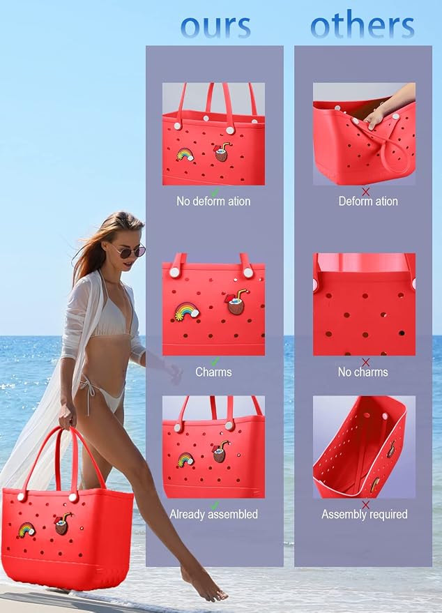 Baonat Beach Bag Rubber Tote Bag - Waterproof Travel Bag for Women Washable Tote Bag Handbag for Sports Beach Market Pool - Image 5