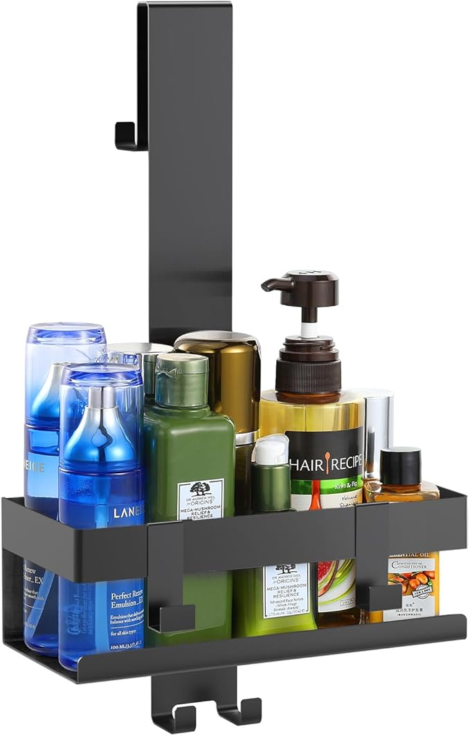 Emibele Over The Door Shower Caddy, 304 Stainless Steel Hanging Shower Caddy Rustproof Shower Shelves, No Drilling Hanging Shower Organizer for Bathroom Glass Door, Black by Emibele