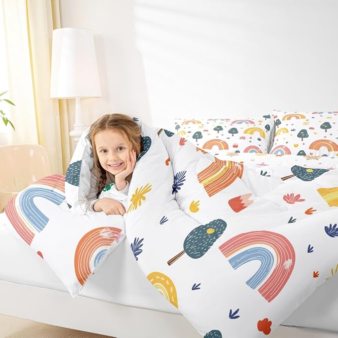 Erosebridal Kids Rainbow Bedding Set Full Size, Abstract Raindrop Comforter Set Hand Drawn Rainbow Duvet Insert for Girls Boys Teens Adult, Iridescent Stripes Bedding Comforters with 2 Pillow Cases - Image 7
