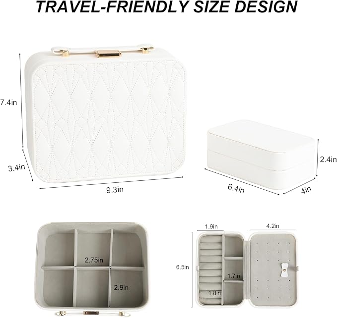 Jewelry Box for Women, Travel Jewelry Organizer Ladies Watch and Jewelry Case Travel Jewelry Case for Necklaces. (White) - Image 4