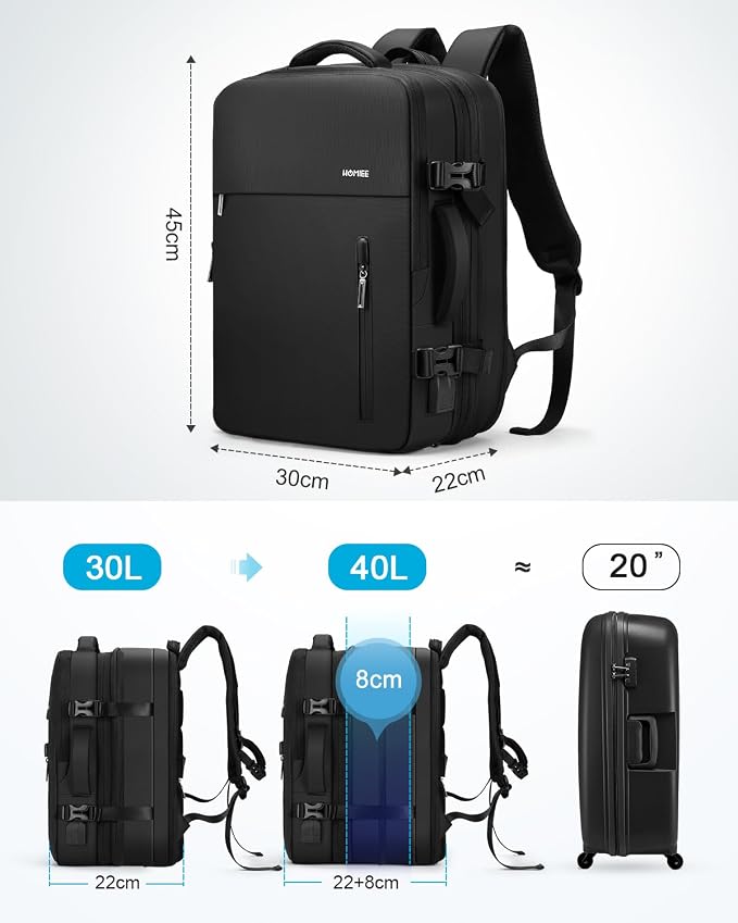 HOMIEE 40L Travel Backpack Expandable Carry on Backpack TSA Approved | Personal Item Backpack Fit 15.6 Inch Laptop, USB Charging Port, Waterproof Luggage Suitcase for Business Weekender - Image 2