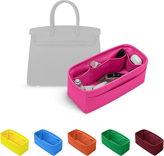 Satin Purse Organizer for Birkin 30 Retourne, Rose shocking | Custom Fit, Multiple Pockets, Lightweight Purse Essentials, Ideal for Travel, Shopping, and Daily Use by KINGSINBAG