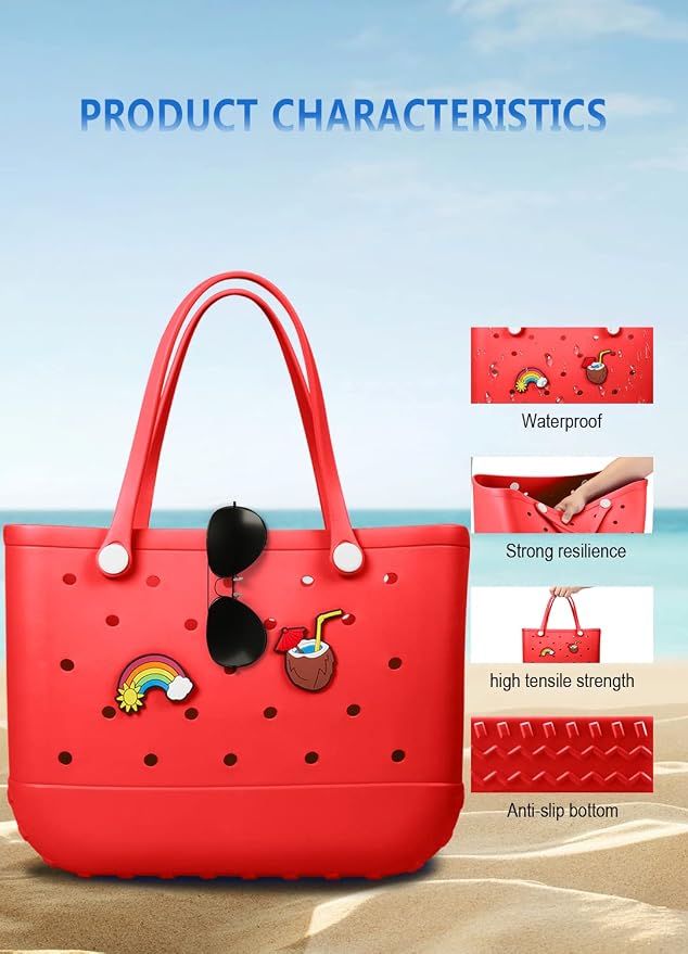Baonat Beach Bag Rubber Tote Bag - Waterproof Travel Bag for Women Washable Tote Bag Handbag for Sports Beach Market Pool - Image 7