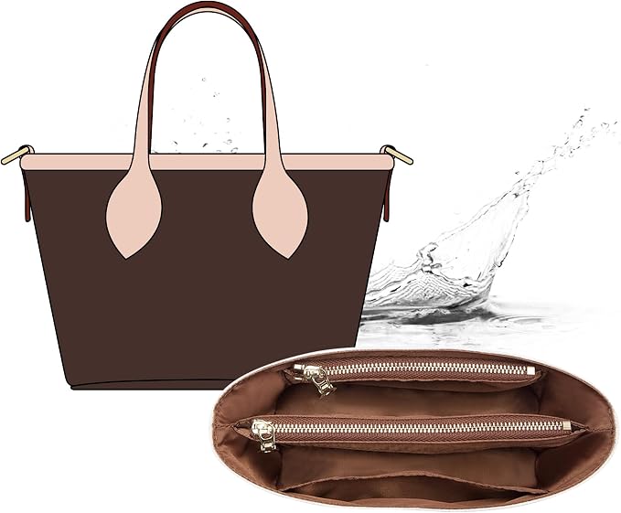 Purse Organizer Insert Compatible with LV Neverfull BB, Premium DopontPaper Bag Organizer Lightweight Water Resistant Purse Insert Divider Shaper for Tote Handbags, White-brown/XS by OAIKOR