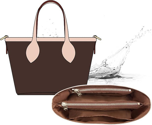 Purse Organizer Insert Compatible with LV Neverfull BB, Premium DopontPaper Bag Organizer Lightweight Water Resistant Purse Insert Divider Shaper for Tote Handbags, White-brown/XS by OAIKOR