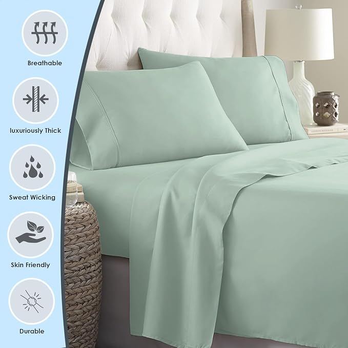 Pizuna Pure 100% Cotton Queen Duvet Cover Set, 1000 Thread Count Long Staple Cotton Thick Sateen Weave with Button Closure (Combed Sea Foam Cotton Duvet Cover Queen) - Image 2