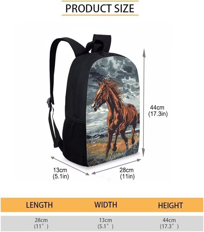 17 Inch Animal Print School Backpack And Lunch Box Set for Kids Lightweight Cloudy Sky Majestic Horse Backpack for Boys Girls School Bag with Insulated Lunchbox Pencil Case Student Bookbag - Image 7