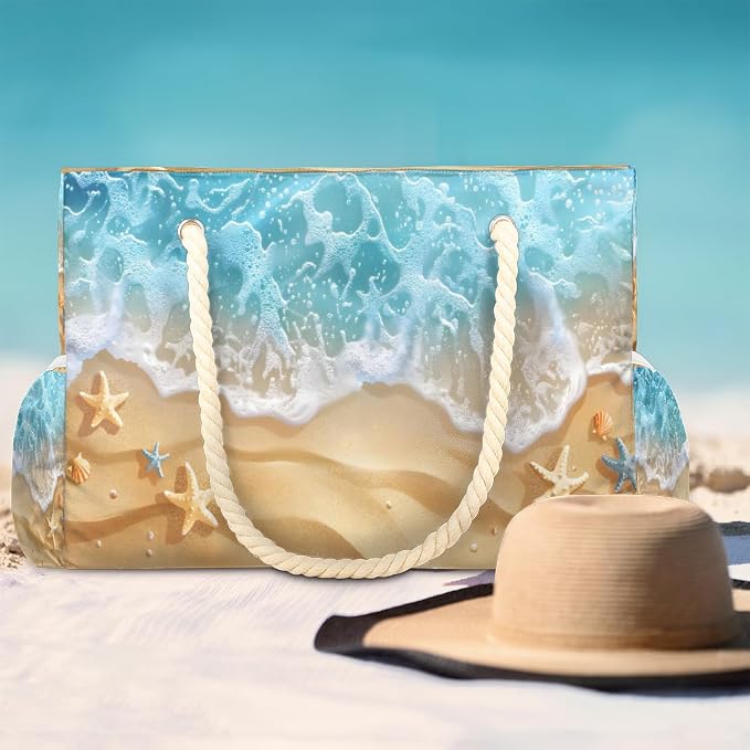 Large Beach Bag with Zipper Beach Bags for Women Water Resistant Swim Pool Bag - Image 3