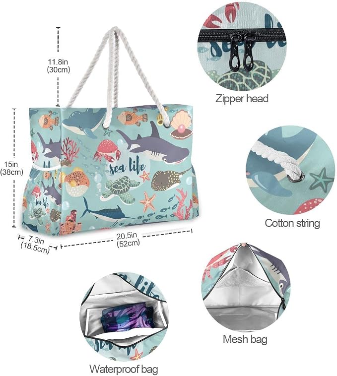 senya Large Beach Shoulder Bags Canvas Tote Water Resistant for Gym Travel Daily - Image 6