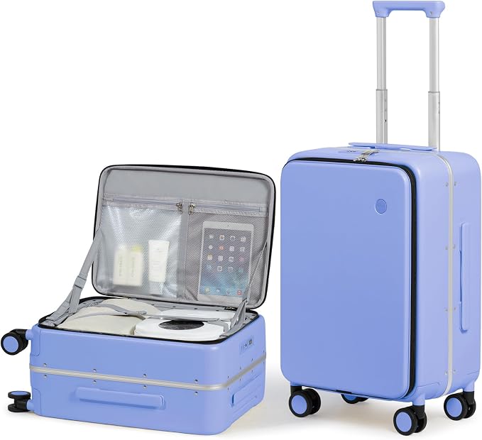 mixi 20 Inch Carry On Luggage 22x14x9 Airline Approved PC Hard Shell Suitcase Top Opening Aluminum Frame Travel Suitcases with Wheels, Lilac Purple by MIXI