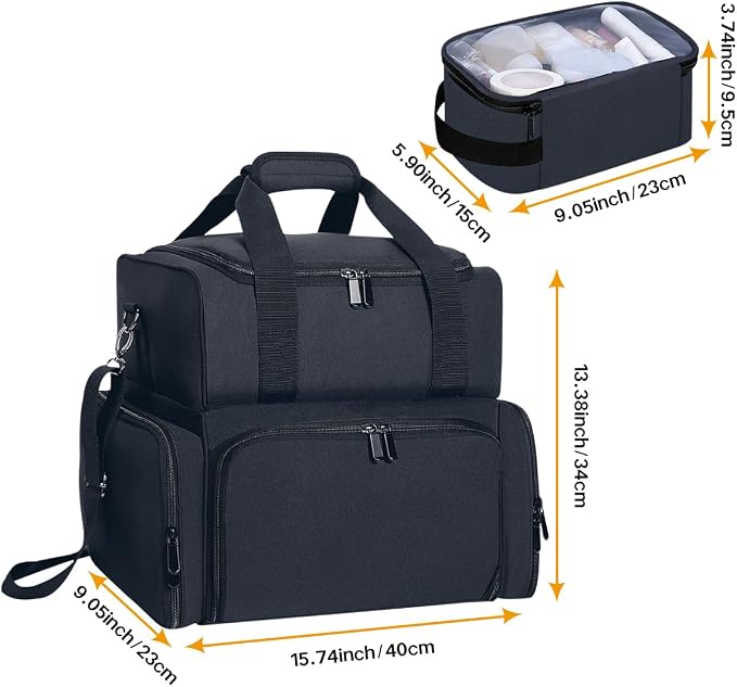 Large Makeup Bag Double Layer with 4 Removable Case,Black | Large Makeup Bag with 4 Removable Case and 2 Removable Dividers Double Layer Travel Cosmetic Makeup Brushes Storage Section - Image 2