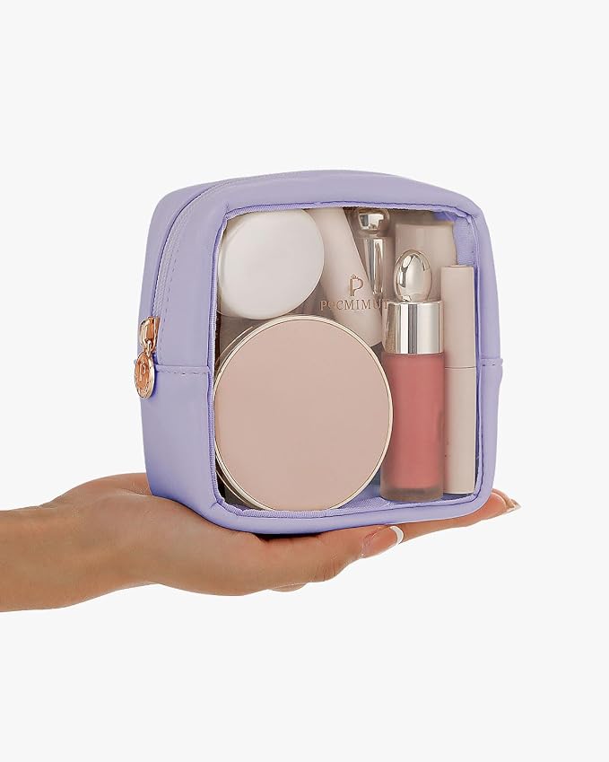Pocmimut Clear Makeup Bag, Easy to Find Mini Makeup Bag for Purse, Travel Makeup Bag for Car, Compact Cosmetic Pouch for Daily Essentials,Purple - Image 2