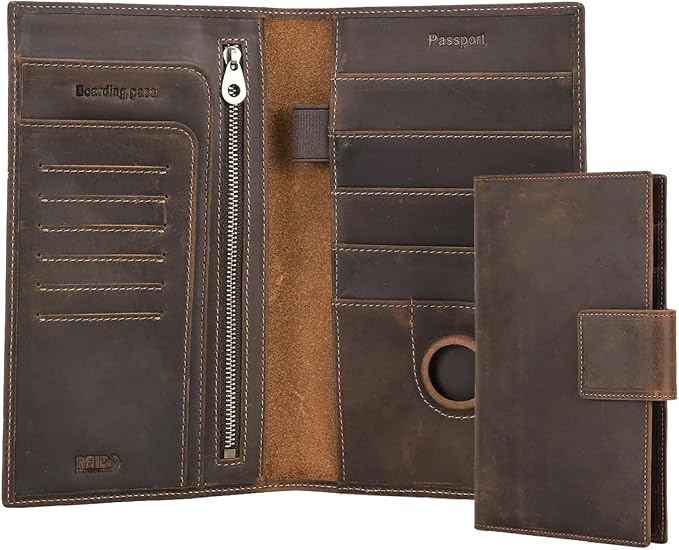CONTACTS RFID Blocking Family Passport Holder for 4 Full Grain Leather Passport Wallet Compatible with Airtag Travel Passport Cover with 4 Passport Slot, 6 Card Slot (Brown) by CONTACTS