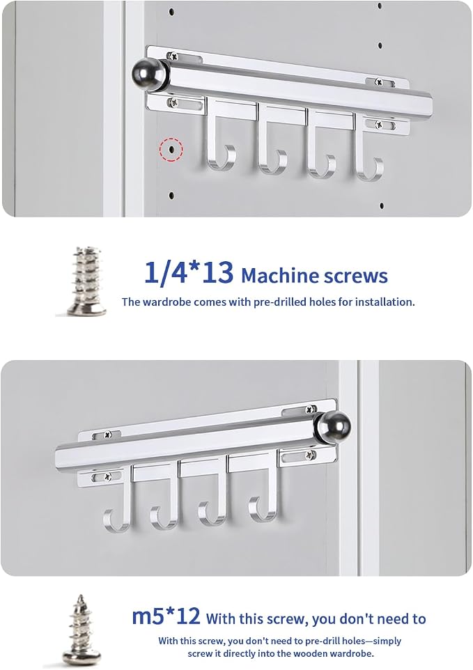 BaiNong Valet Rod for Closets Pull Out 12" Silver with 4 Hooks (2Pack) | Closet Valet Rod Slide Out for Closets, Laundry Rooms, RVs Space-Saving - Image 9