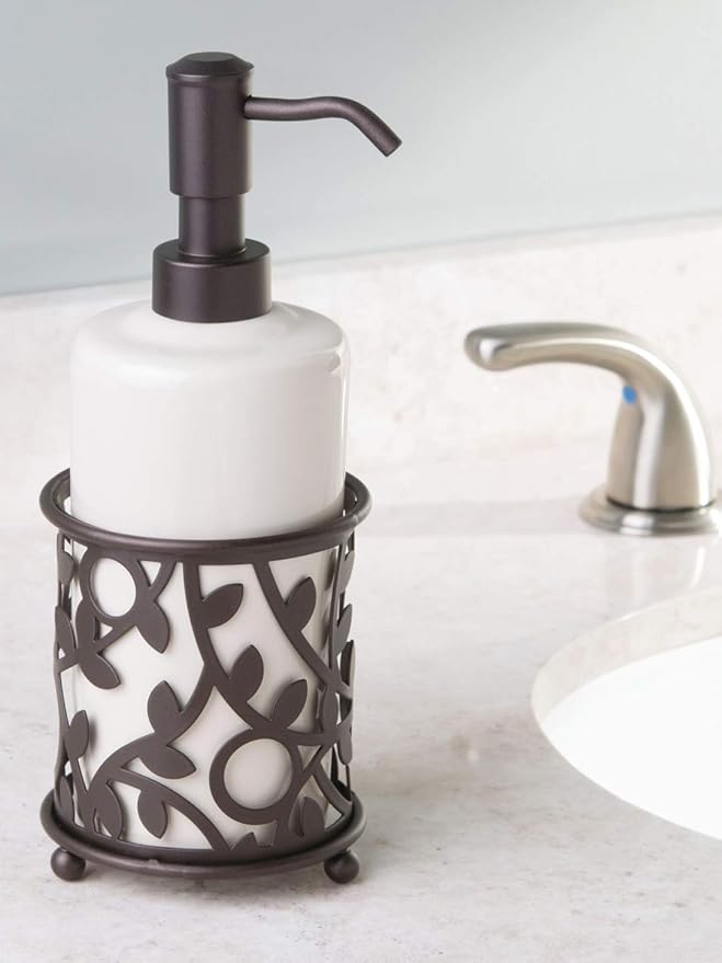iDesign Ceramic Soap Dispenser Pump, The Vine Collection - 13oz, 3.5" x 3.5" x 8.75", Vanilla and Bronze - Image 2