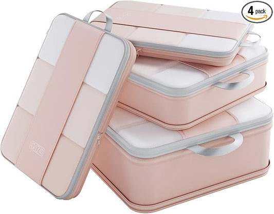 OlarHike 4 Set Compression Packing Cubes for Travel Essentials,Compressible Expandable Space Saver Bags for Organizing Clothes,Luggage Suitcase Garment Bags with Over 1000 pcs Mesh Holes(Beige) by OlarHike