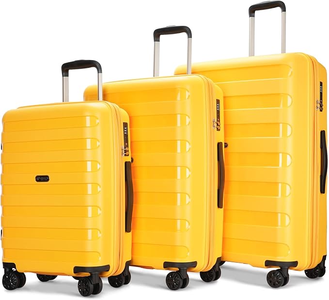 GinzaTravel PP material 3-piece expandable luggage sets with Spinner Wheels， Suitcase with TSA Lock，Large Luggage for Family Travel carry on 20/24/28，Yellow color - Image 2