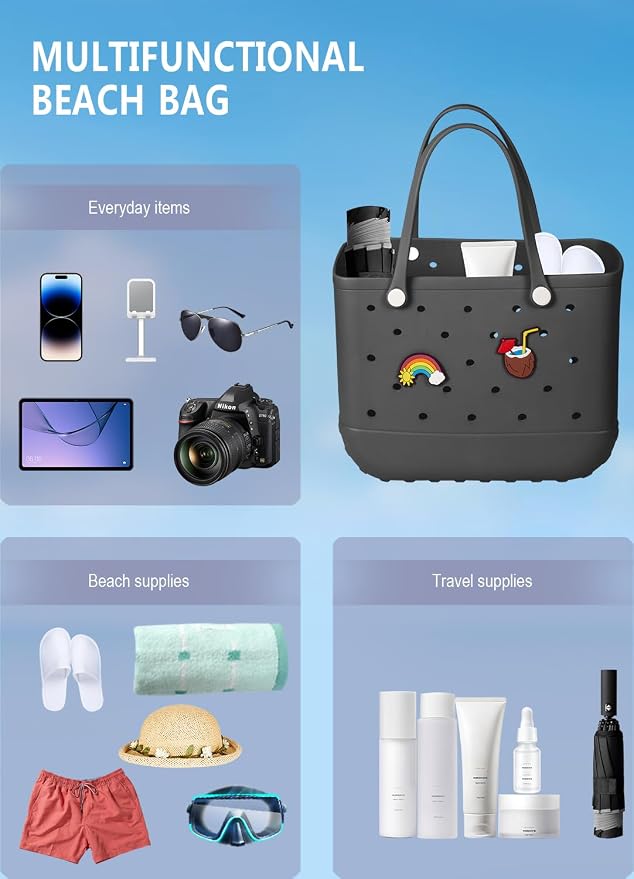 Baonat Beach Bag Rubber Tote Bag - Waterproof Travel Bag for Women Washable Tote Bag Handbag for Sports Beach Market Pool - Image 8