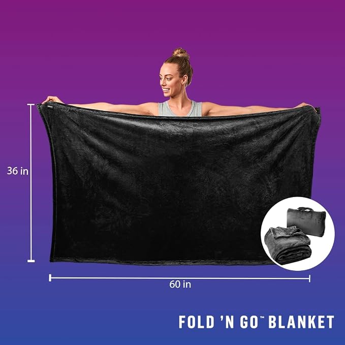Cabeau Fold ‘n Go Travel and Throw Blanket Plus Compact Case - for Home and Travel - Doubles as Lumbar Pillow and Neck Support Pillow - French Microfiber Comfort - Charcoal - Image 2