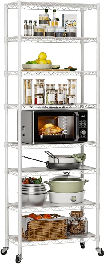 Golpart 8 Tier Shelves Storage Shelf Wire Closet Bathroom Organizers Metal Pantry Kitchen Garage Shelving Unit Laundry Room Organization Home Rack Net Basket Black with Wheels 12”D X 22”W X 74.2”H by Golpart