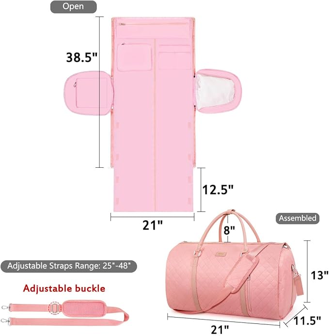 Convertible Garment Duffle Bags for Travel - Carry On Garment Bags With Toiletry Bag, Large Weekender Bags for Women Men 2 in 1 Hanging Suitcase Suit Travel Duffel Bags (Y23 Pink) - Image 5