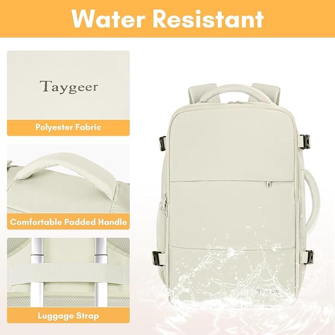 Taygeer Travel Backpack for Women, Carry On Backpack with Shoe Pouch | TSA 15.6" Laptop Back Pack Flight Approved, College Gym Bag Casual Daypack for Weekender Business Hiking, Beige - Image 7
