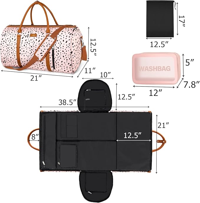 Convertible Garment Duffle Bags for Travel - Carry On Garment Bags With Toiletry Bag, Large Weekender Bags for Women Men 2 in 1 Hanging Suitcase Suit Travel Duffel Bags (Pink Leopard) - Image 5