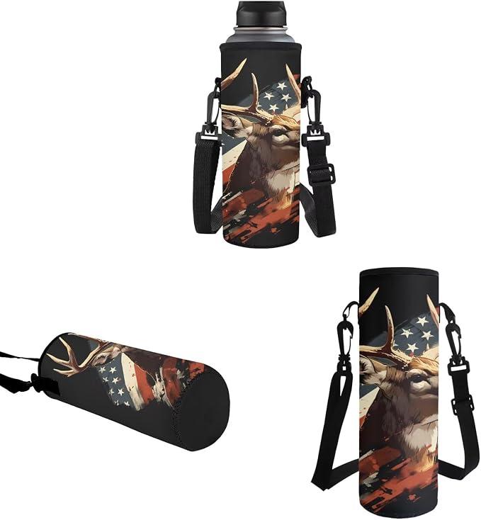 USA Flag Deer School Backpack Set with School Bookbag Double Shoulder Lunch Bags and Pencil Box Pouch Water Bottle Organizer Travel Bag for Teens 4 Piece Set - Image 5