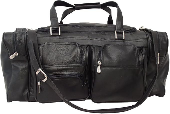 Piel Leather 24In Duffel with Pockets, Black, One Size - Image 4