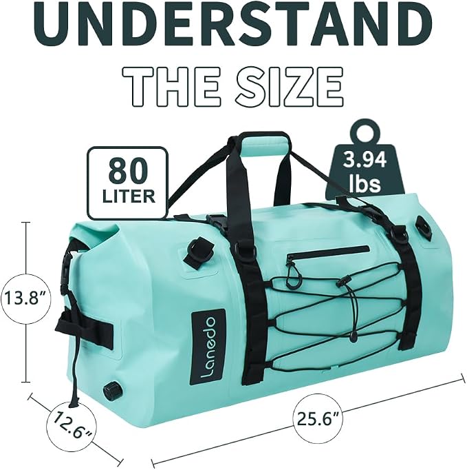 80L Dry Bag Large Waterproof Bag Roll-Top Heavy Duty Fishing Duffel Bag with Durable Straps & Handles for Kayaking Paddle boarding Boating Rafting Fishing - Image 3