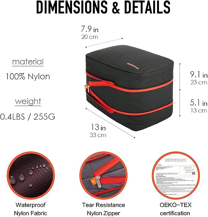BeeNesting Compression Packing Cubes 2 Set for Travel Suitcase Organizer Accessories with Shoes Bag (M+L 9L/15L, BlackRed) - Image 5