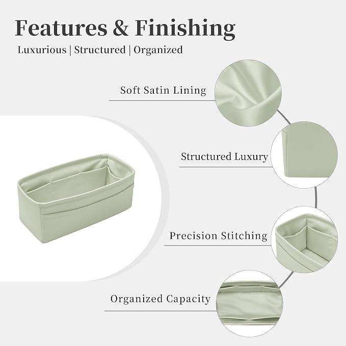 Satin Purse Organizer for Birkin 20, Gris Neve | Custom Fit, Multiple Pockets, Lightweight Purse Essentials, Ideal for Travel, Shopping, and Daily Use - Image 5