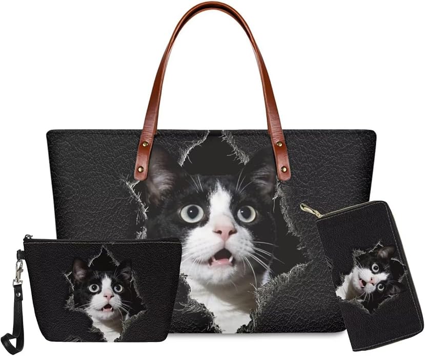 GIFTPUZZ Women Tote Bag Women Wallet Portable Cosmetic Bag for Women Bag Set 3 Pack PU Leather Bags with Zipper - Image 3